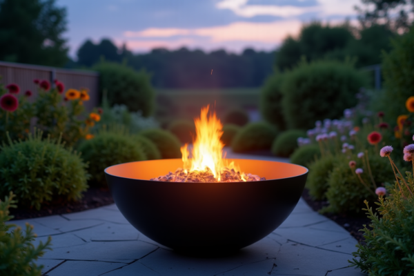 Brasero rond comme bol à feu : chaleur et design au jardin