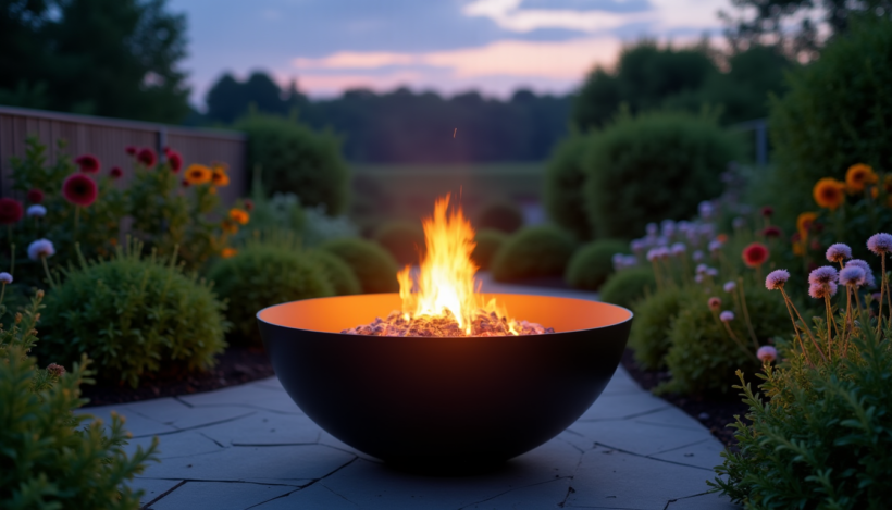 Brasero rond comme bol à feu : chaleur et design au jardin